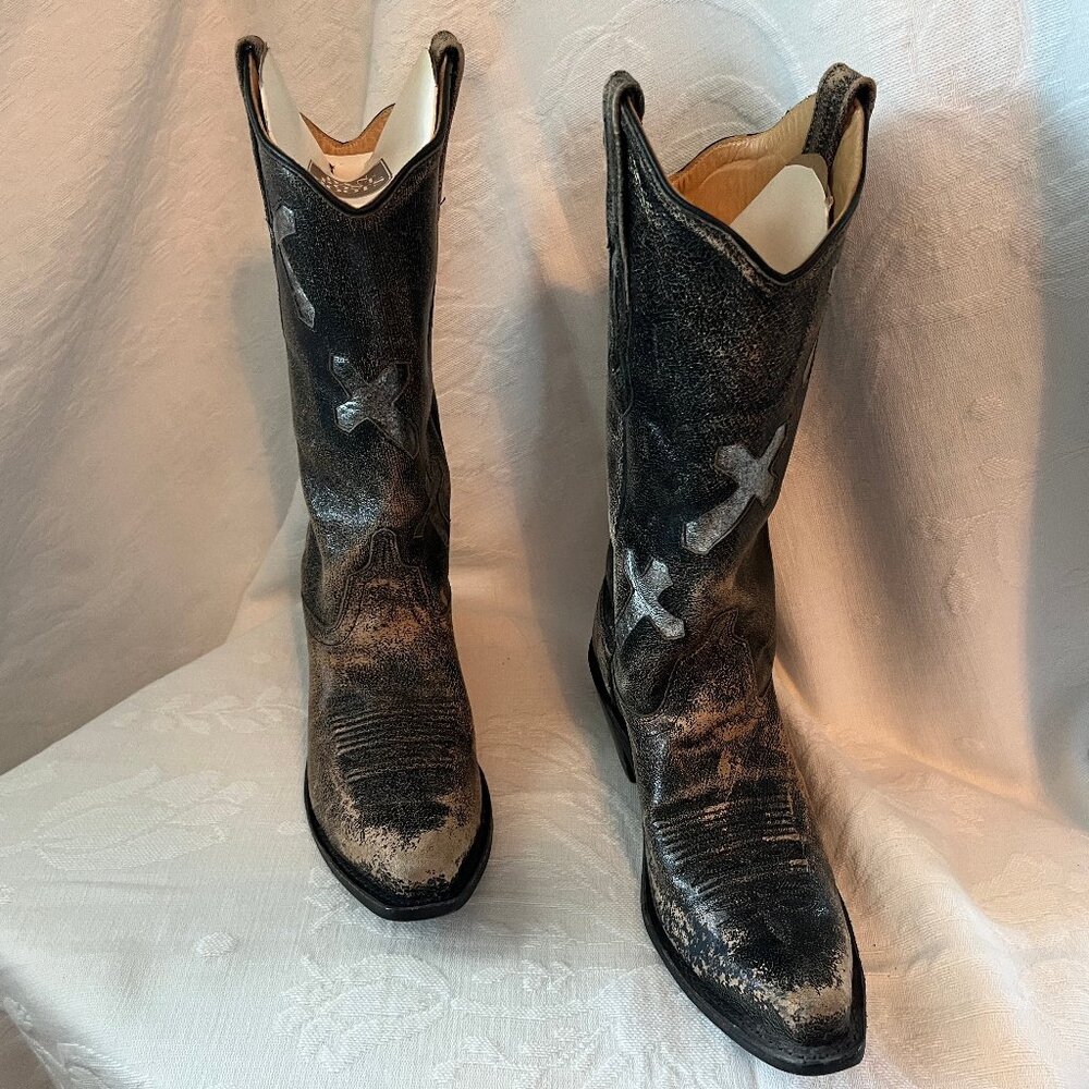 Black Distressed Cross Boots